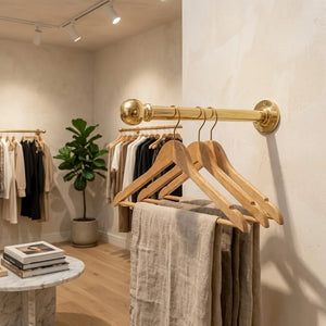 Unlacquered Brass Clothes Rail - Wall Mounted Closet Hanging BarUnlacquered Brass Clothes Rail | Wall Mounted Closet Hanging Bar