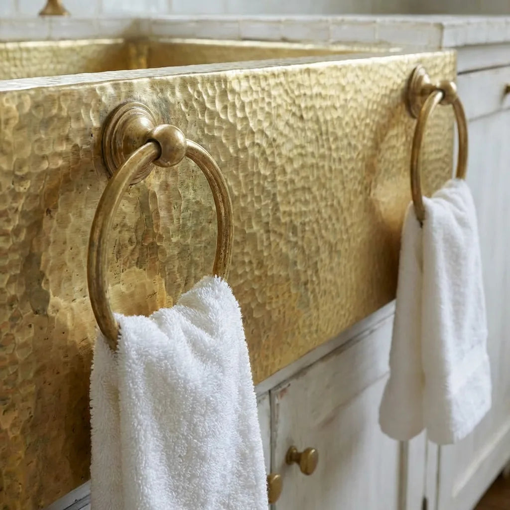 Brass Farmhouse Sink with Towel Rings 