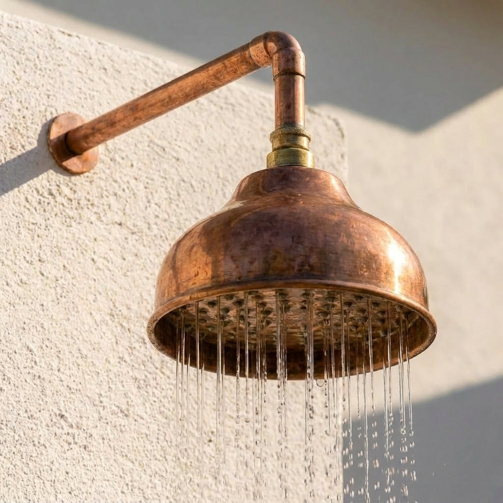 Handmade Solid Copper Rain Shower Head – Unlacquered Round Design - Zayian