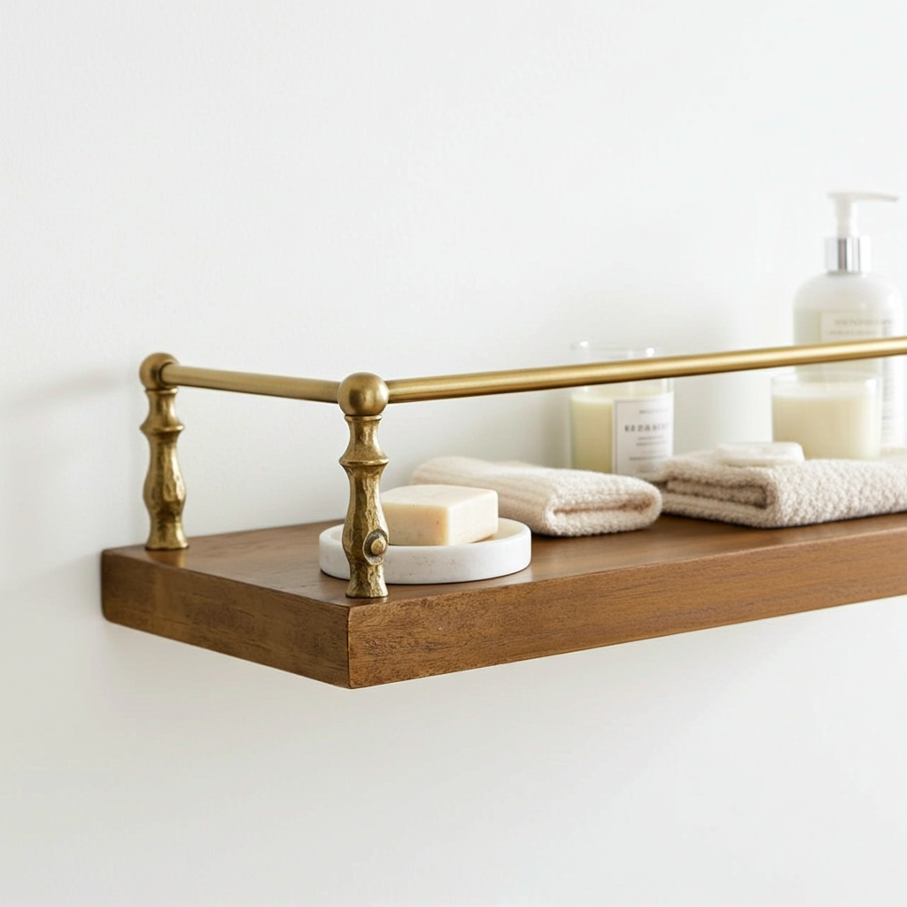 Hammered Brass Gallery Rail – Unlacquered Solid Brass Shelf Guard for Kitchen & Display - Zayian