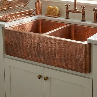 Double Bowl Copper Kitchen Sink Front Apron-JettJett Double Bowl Copper Kitchen Sink with Front Apron 