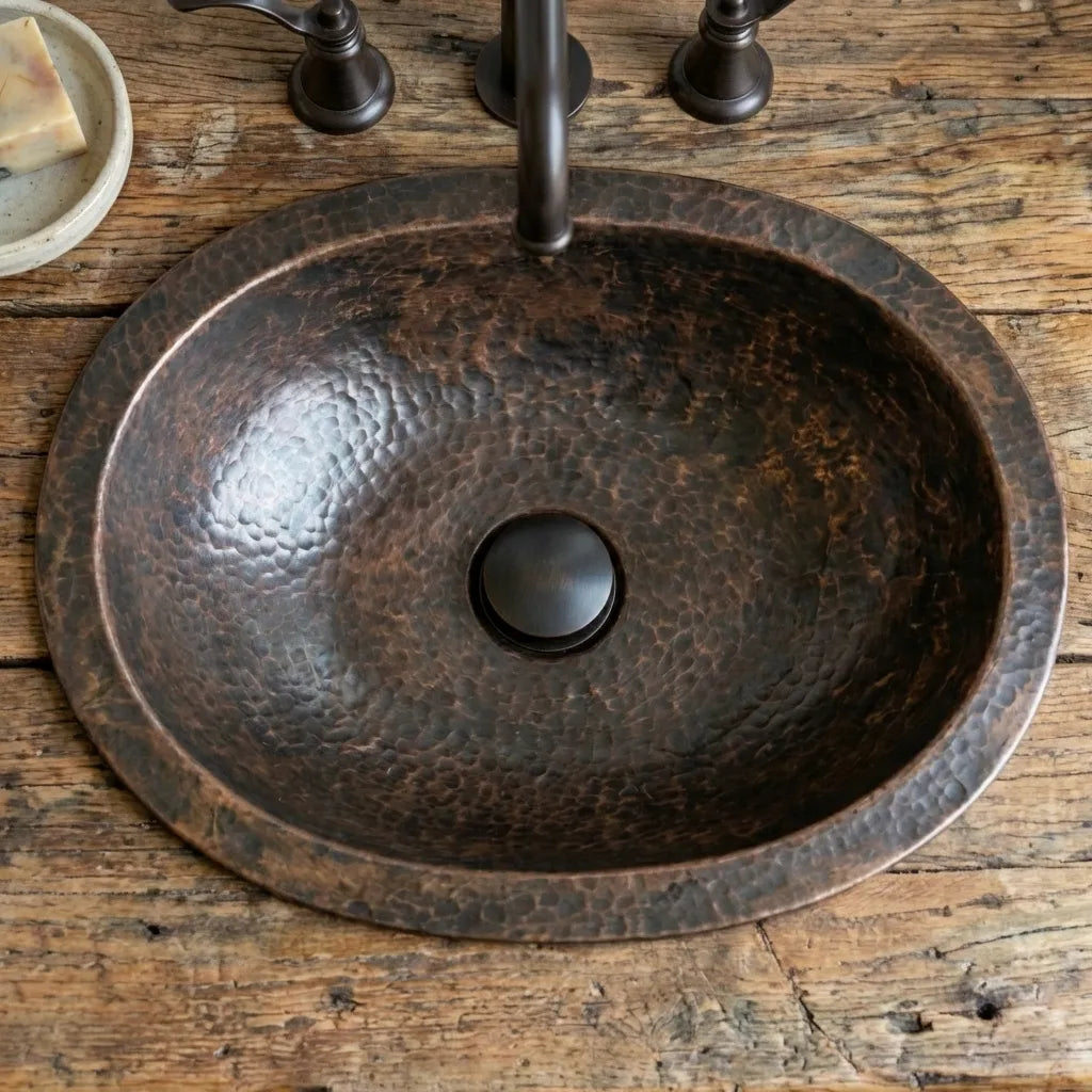 Hammered Copper Oval Sink – Handmade Rustic Bathroom Basin