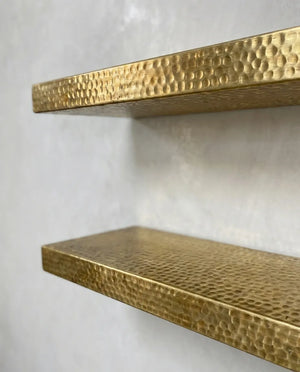 Hammered brass shelf ledge set, floating wall shelves for bathroom or kitchen decor