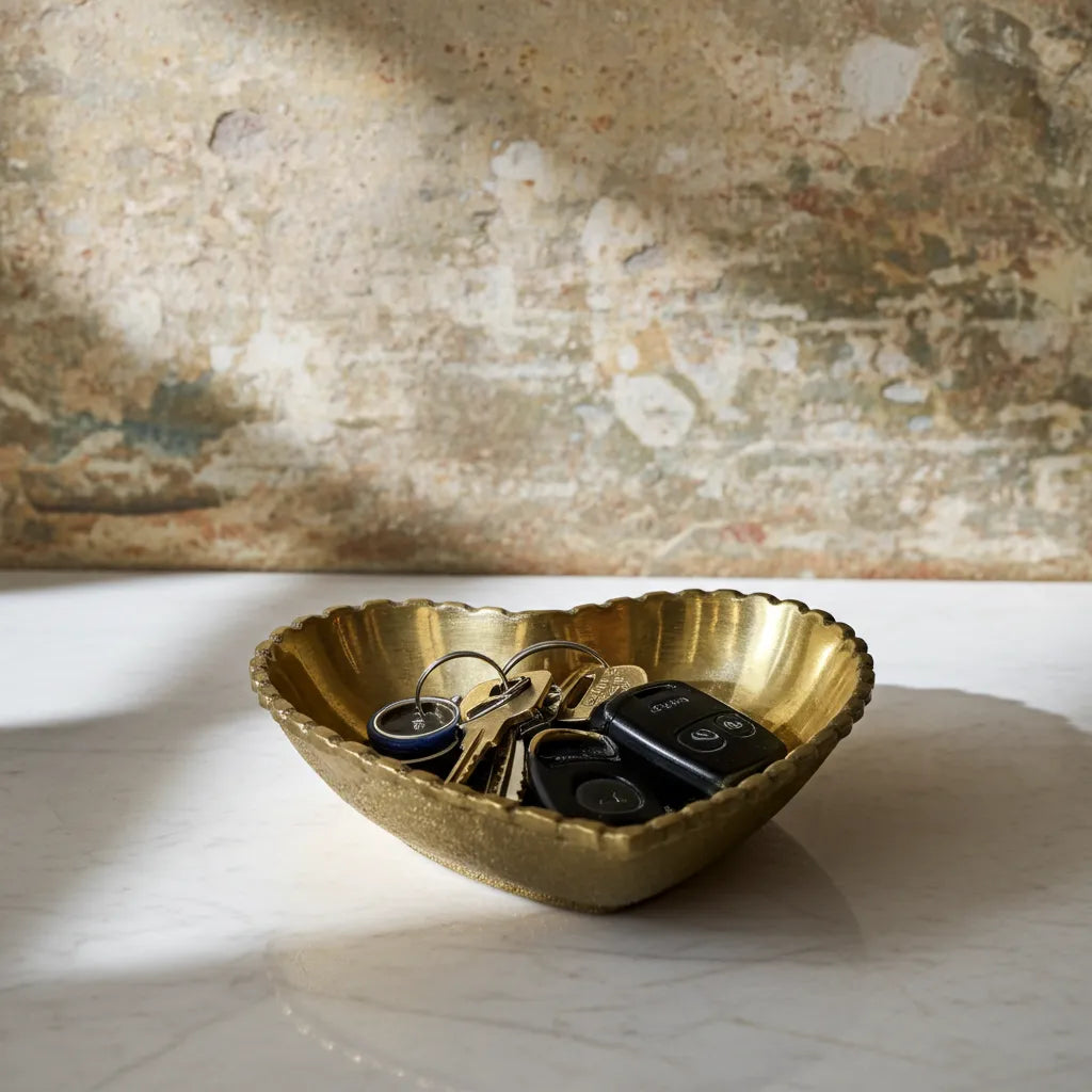 Handcrafted Brass Heart Dish – Solid Brass Key Bowl & Jewelry Holder