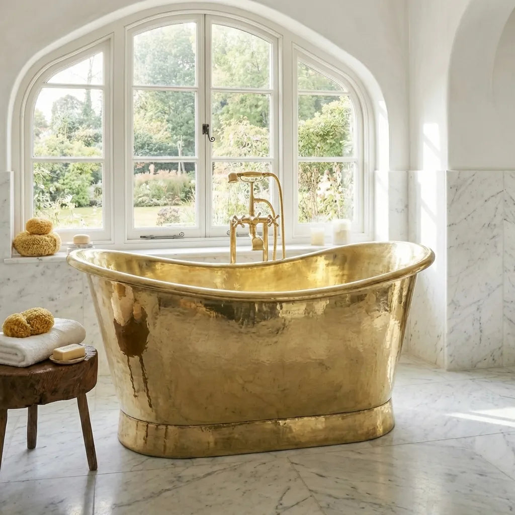 Handmade Solid Brass Freestanding Bathtub - Luxury Hammered Soaking TubLuxury Handmade Brass Freestanding Bathtub | Hammered Soaking Tub