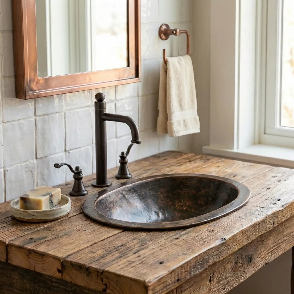 Handcrafted Hammered Copper Sink – Vintage Oval Bathroom Basin
