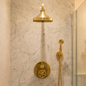 Unlacquered Brass Thermostatic Mixer Shower System -Rain Head with HandheldUnlacquered Brass Thermostatic Mixer Shower System - Rain Head with Handheld