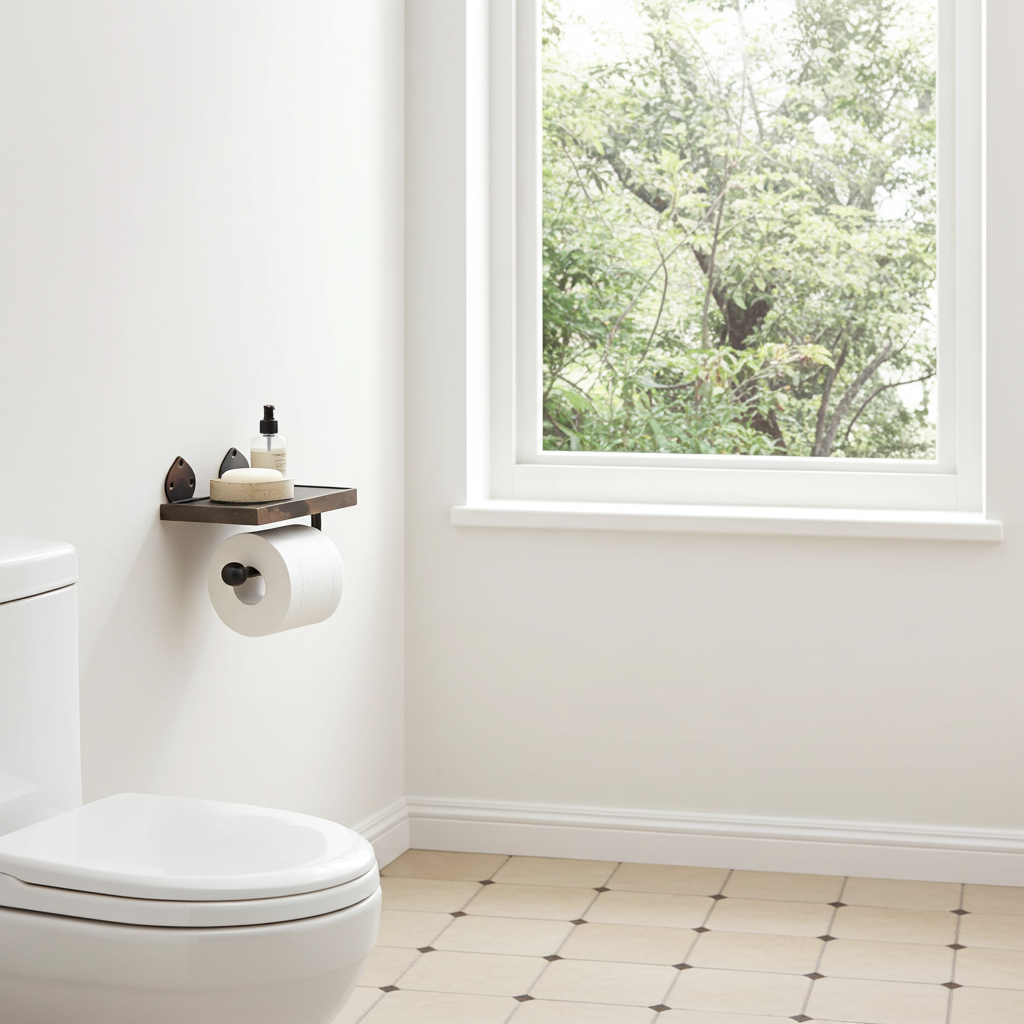 Handmade Aged Copper Toilet Paper Holder with Shelf