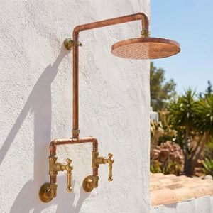 Handmade Copper Outdoor Shower – Unlacquered Copper Rainfall Head - Zayian