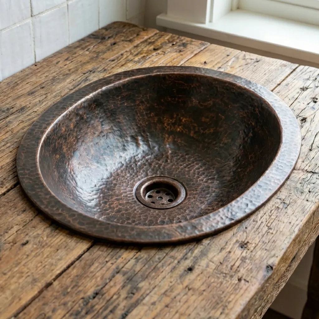 Handmade Hammered Copper Oval Bathroom Sink – Rustic Style