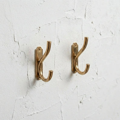 Handmade Unlacquered Brass Double Robe Hooks ,Wall-Mounted Bathroom HooksHandmade Unlacquered Brass Double Robe Hooks