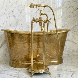Handmade unlacquered brass tub filler for luxury bathroom design