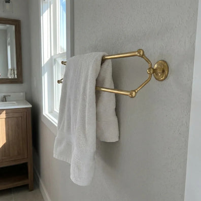 Unlacquered Brass Double Towel Bar – Wall Mounted Bath RackHandcrafted unlacquered brass double towel bar