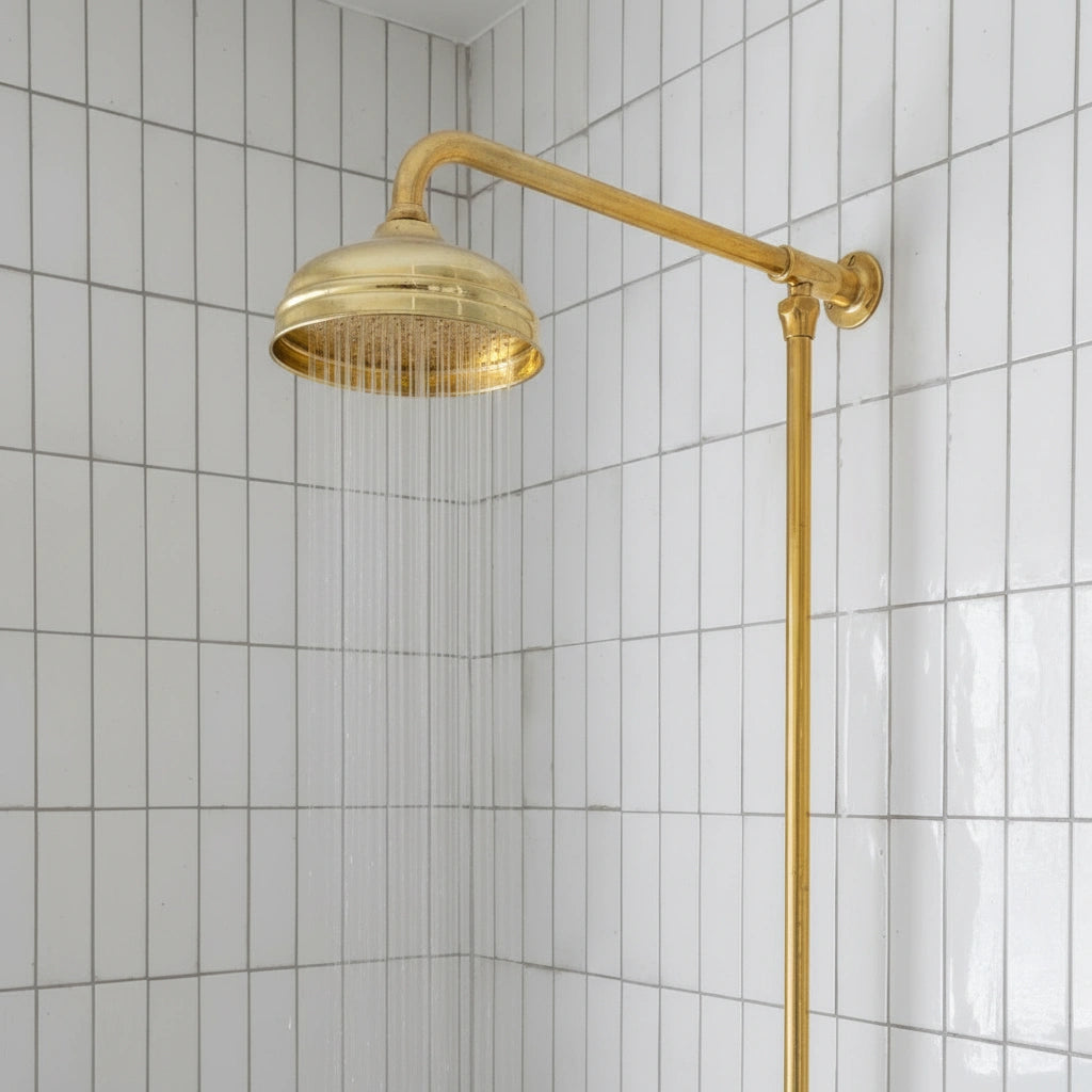 Unlacquered Brass Shower System – Wall Mount Mixer with Handheld - Zayian