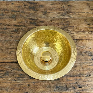 Hammered Unlacquered Brass Round Bar Sink - Solid Brass Prep Sink with DrainHammered Unlacquered Brass Round Bar Sink 