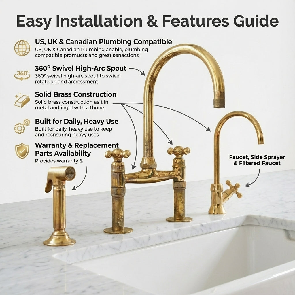 Luxury Unlacquered Brass Bridge Faucet Island Kitchen