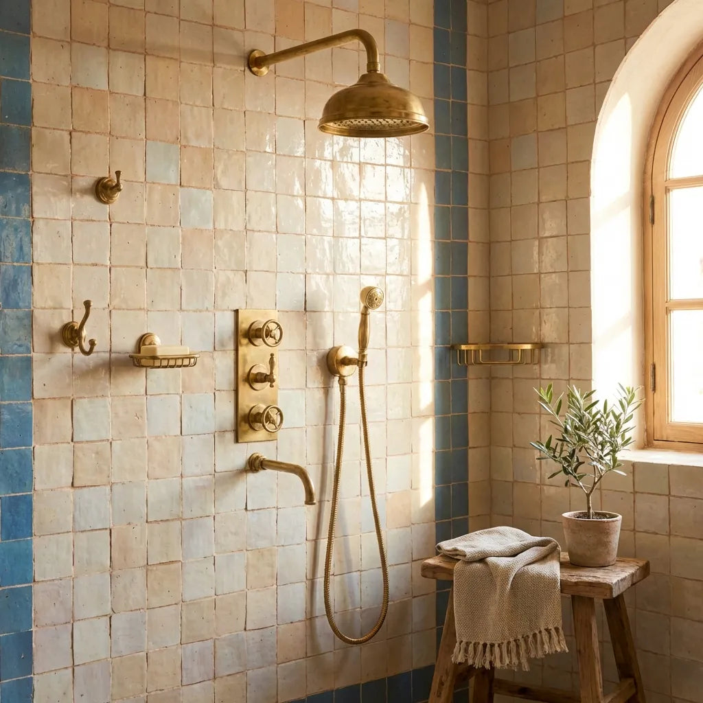 Luxury Unlacquered Brass Shower System | Wall-Mounted Rain Shower