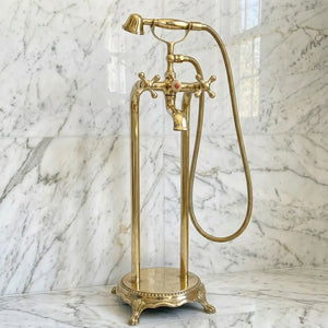 Luxury unlacquered brass freestanding bathtub faucet with handheld shower