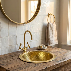 Round Hammered Brass Sink | Handmade Unlacquered Brass Bathroom Basin