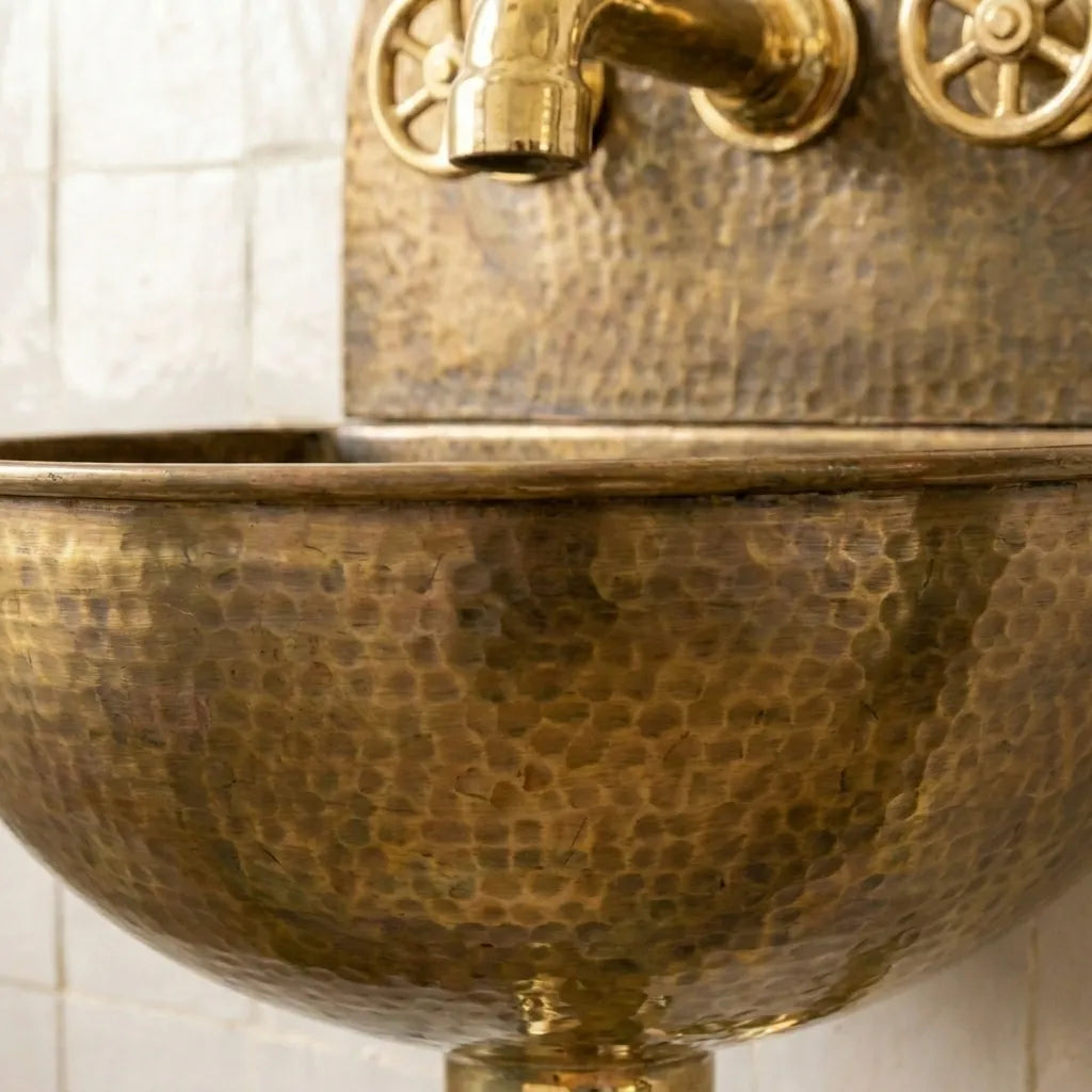 Rustic Unlacquered Brass Wall Mount Sink Vanity Set