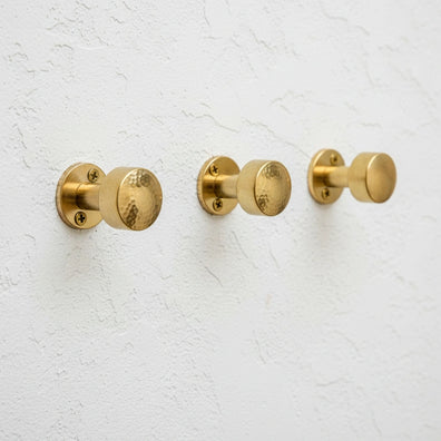 Set of 3 Solid Brass Wall Hooks - Handmade Unlacquered Coat PegsSet of 3 Unlacquered Brass Wall Hooks - Handmade Solid Brass Pegs