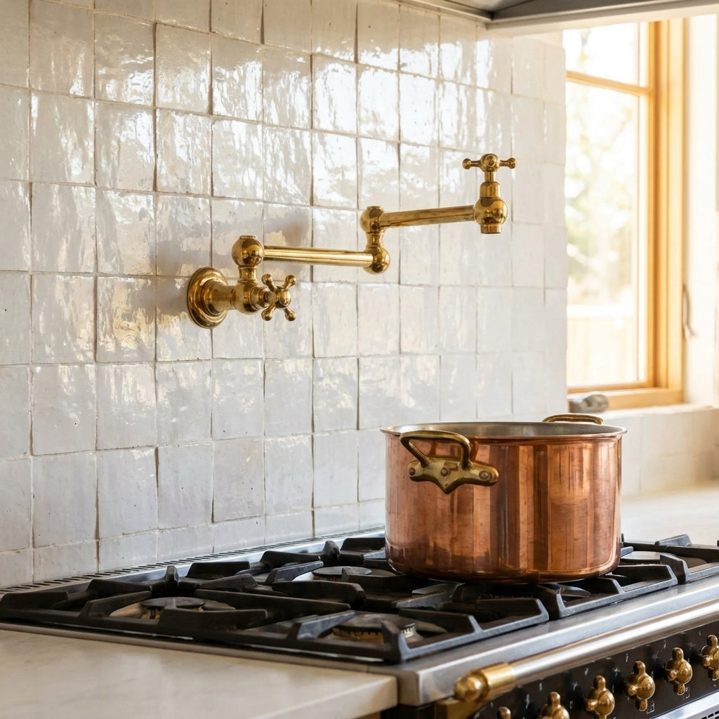 Unlacquered Brass Pot Filler – Wall Mounted Swing Arm Faucet - Zayian