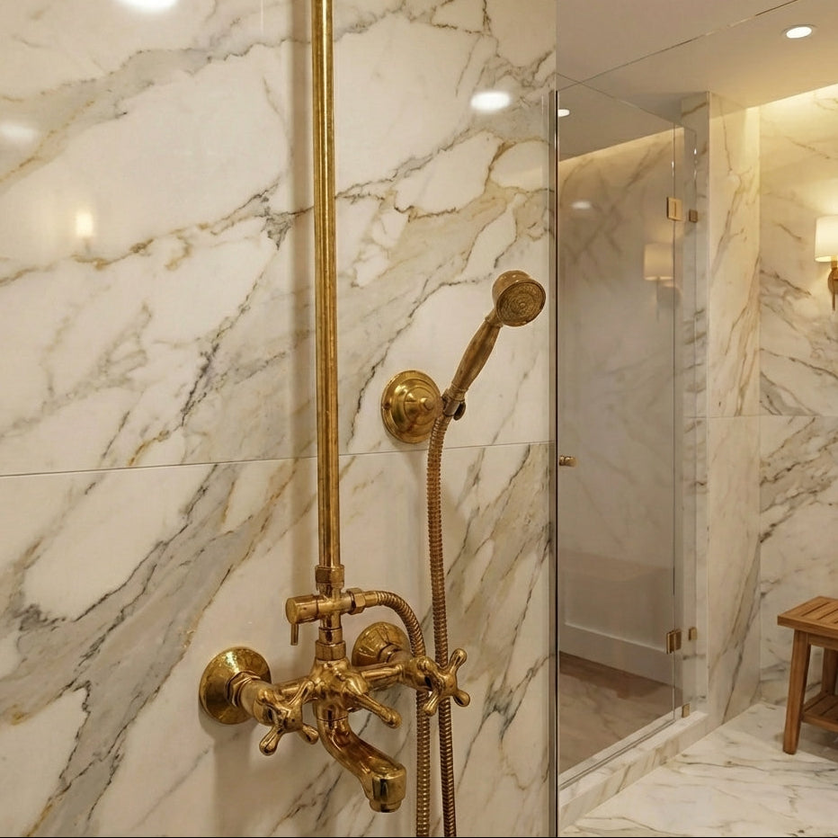 Traditional Solid Brass Rigid Riser Shower Mixer with 8″ Round Head - Zayian