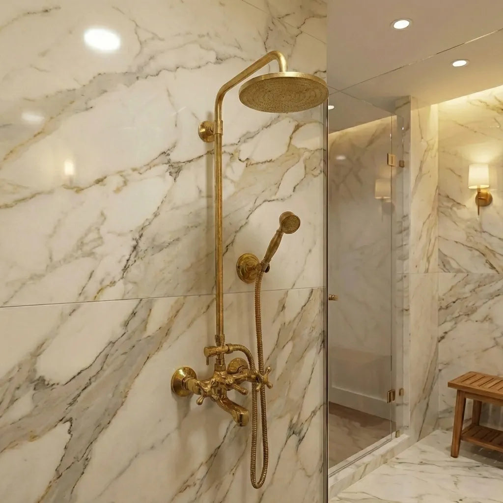 Traditional Solid Brass Rigid Riser Shower Mixer with 8″ Round Head
