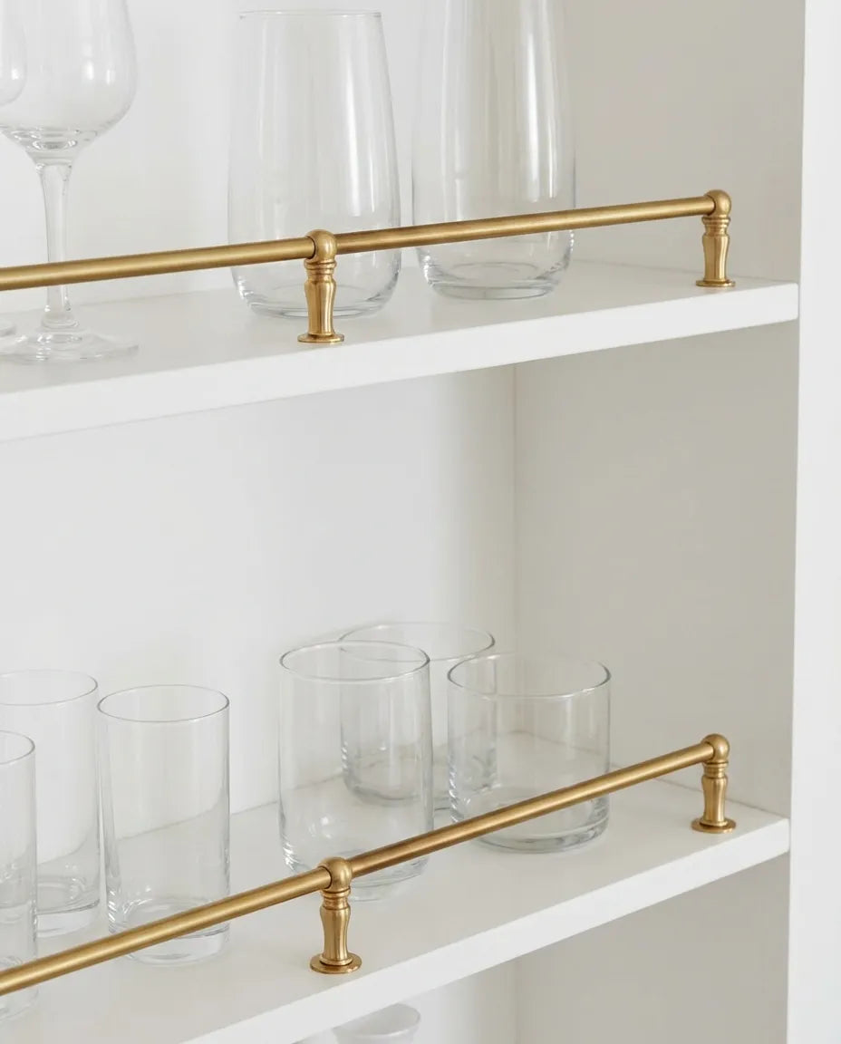 Traditional Solid Brass Shelf Rail – Kitchen & Bar Cabinet Guard