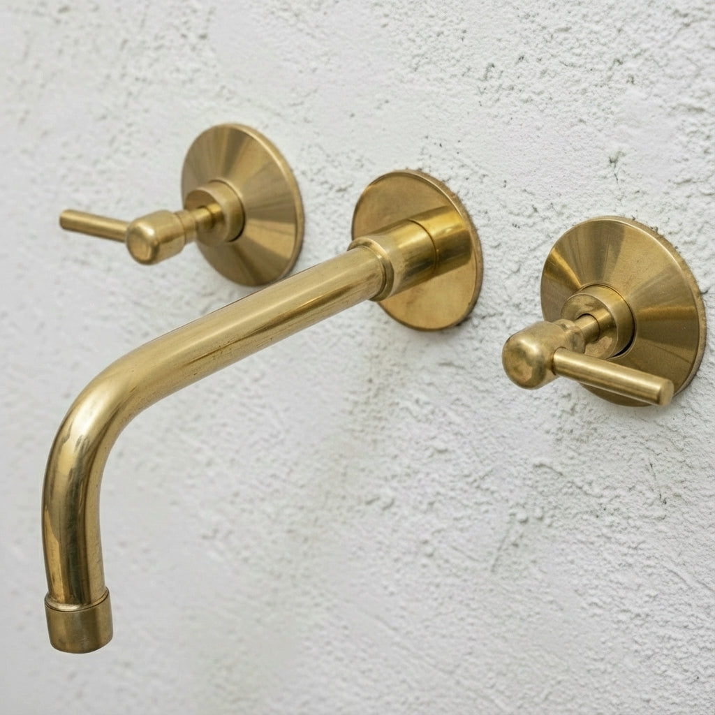 Traditional Unlacquered Brass Wall Mounted Faucet With Lever Handles - Zayian