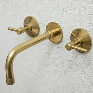 Traditional Unlacquered Brass Wall Mounted Faucet With Lever Handles - Zayian