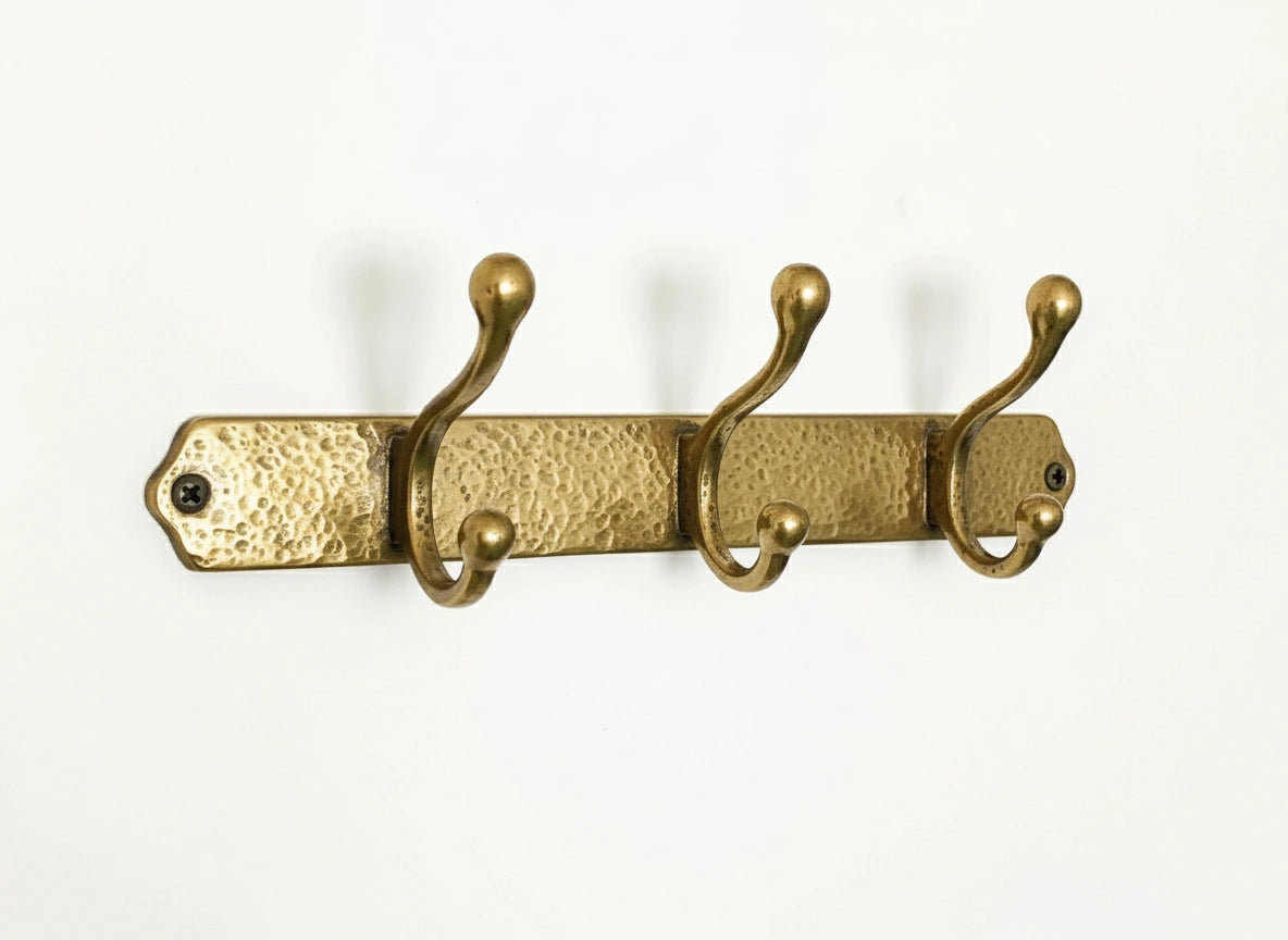 Hammered Solid Brass Wall Hooks – Handmade Unlacquered Coat Rack - Zayian