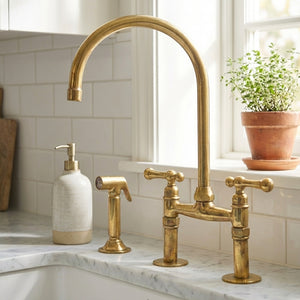Farmhouse Unlacquered Brass Bridge Faucet with Dual Lever Handles - Zayian
