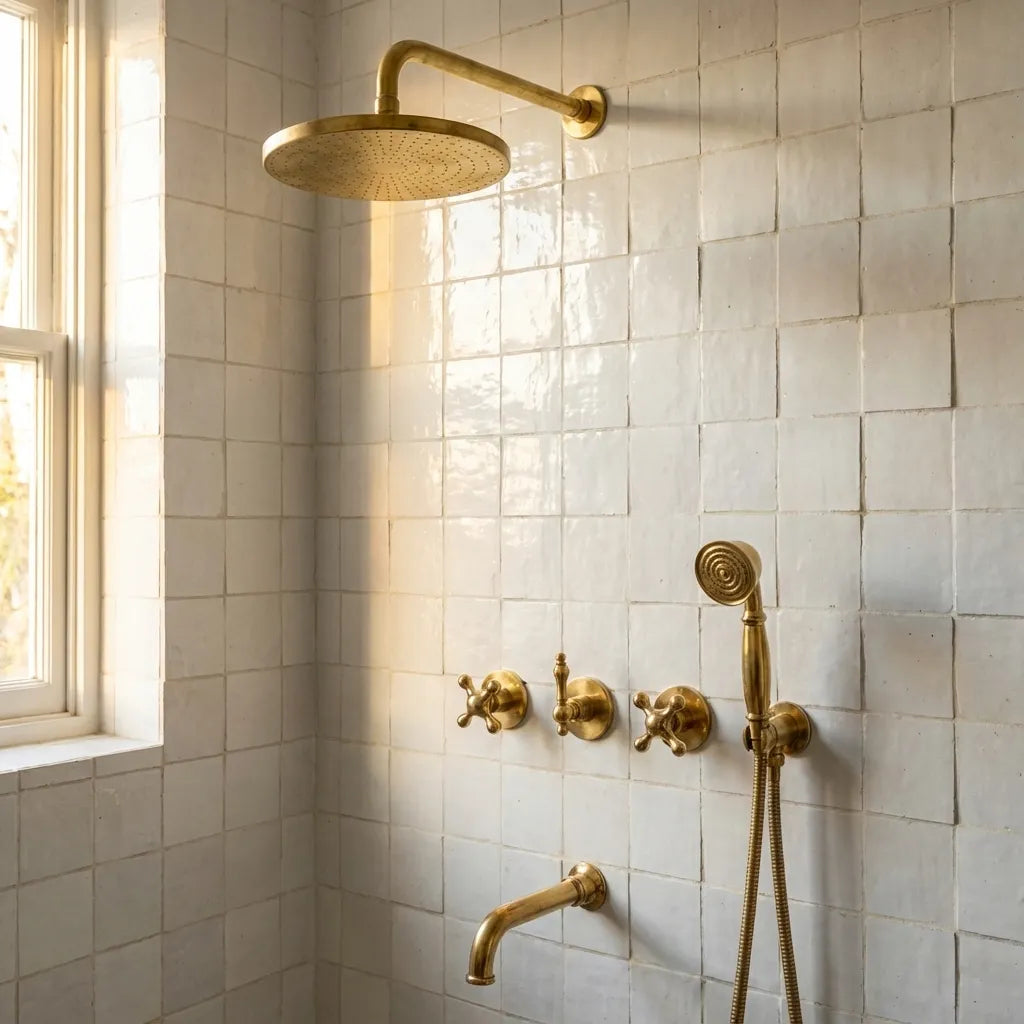 Unlacquered Brass Exposed Shower System