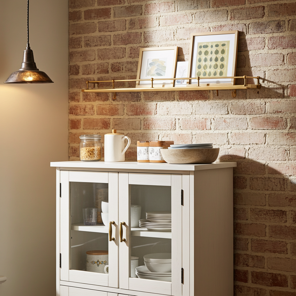 Unlacquered Brass Gallery Rail Shelf – Vintage Wall Shelf with Solid Brass Rod - Zayian