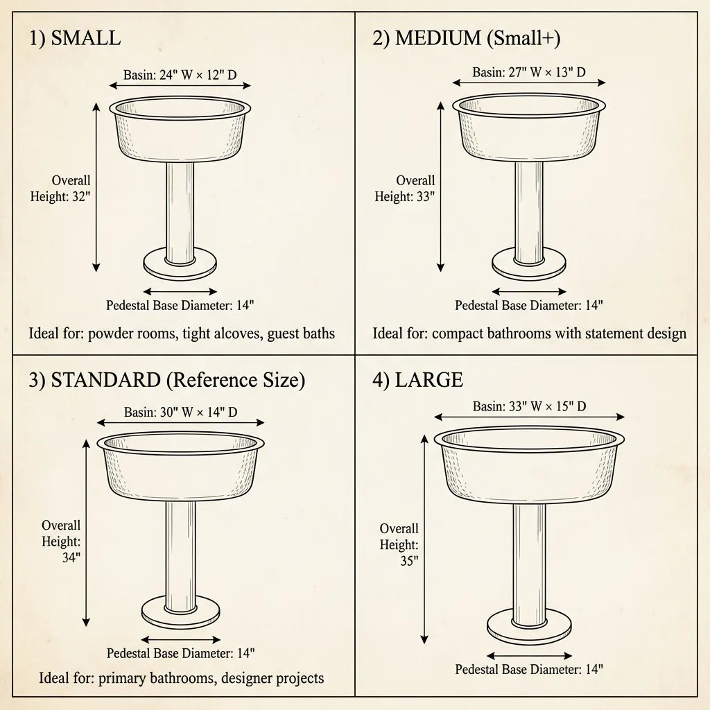 Unlacquered Brass Pedestal Sink with Natural Patina | Solid Brass Basin