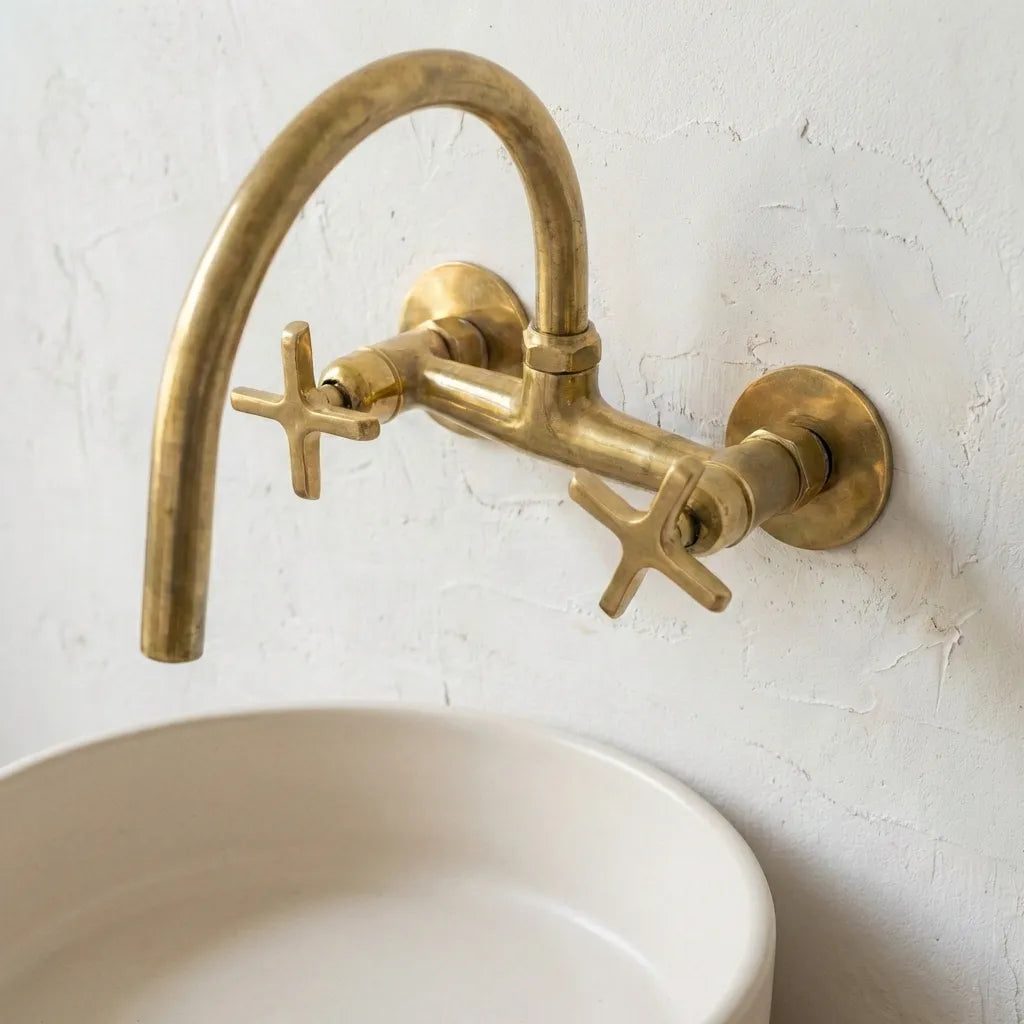 Unlacquered Brass Wall-Mount Bridge Faucet | 6" Spread