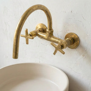 Unlacquered Brass Wall-Mount Bridge Faucet | 6" Spread