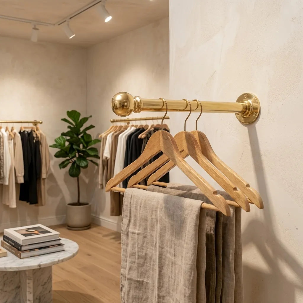 Unlacquered Brass Clothes Rail - Wall Mounted Closet Hanging BarUnlacquered Brass Clothes Rail | Wall Mounted Closet Hanging Bar
