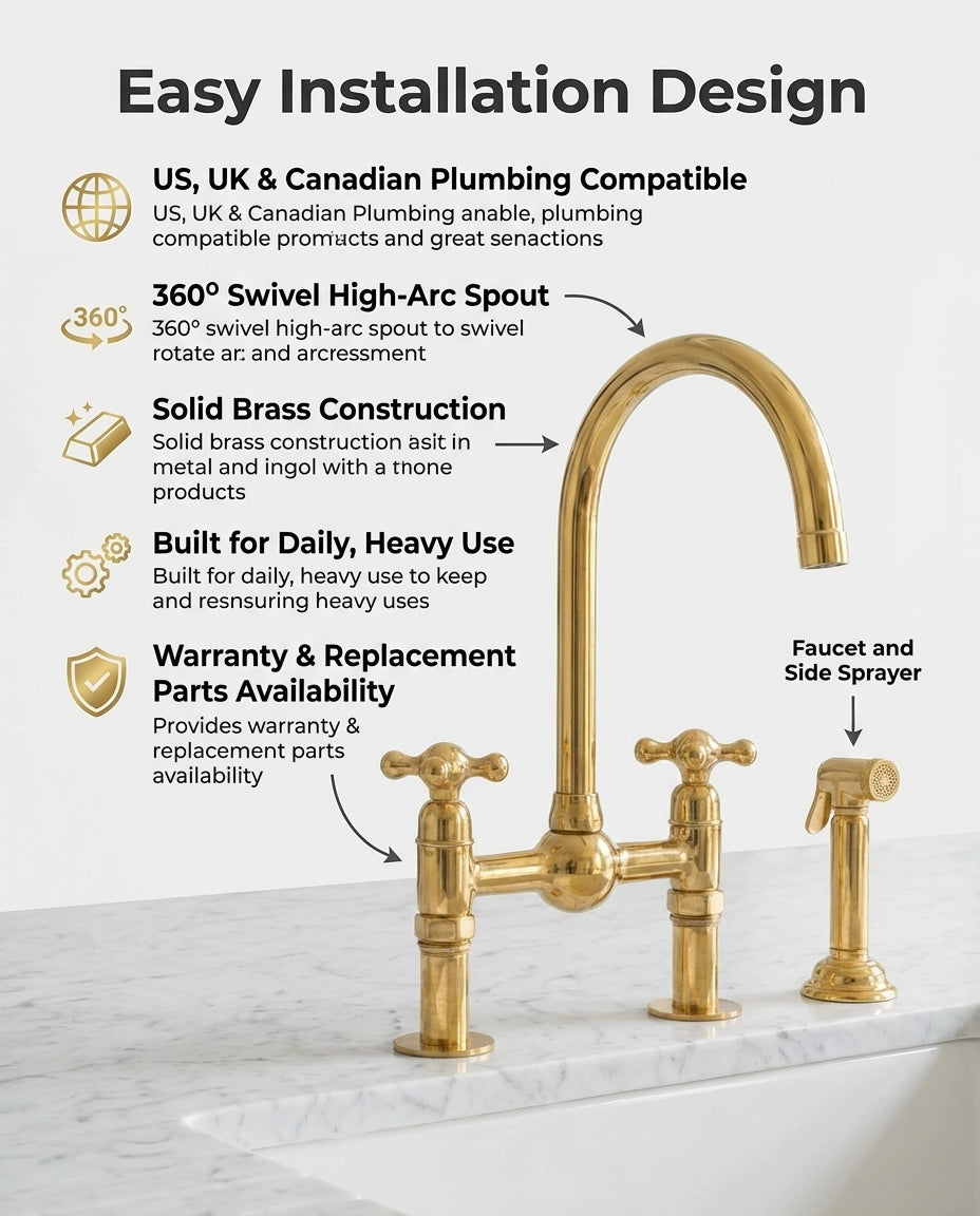 Luxury Unlacquered Brass Bridge Faucet Island Kitchen - Zayian