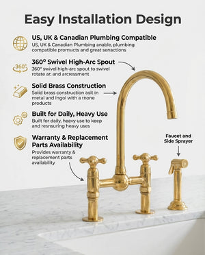 Luxury Unlacquered Brass Bridge Faucet Island Kitchen - Zayian