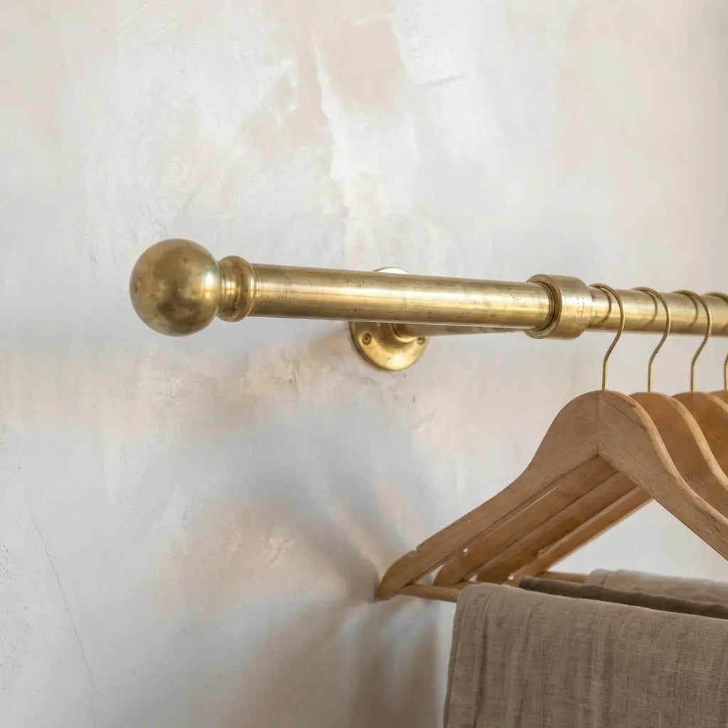 Unlacquered Brass Closet Rod - Wall Mounted Vintage Clothes RailUnlacquered Brass Closet Rod | Wall Mounted Vintage Clothes Rail