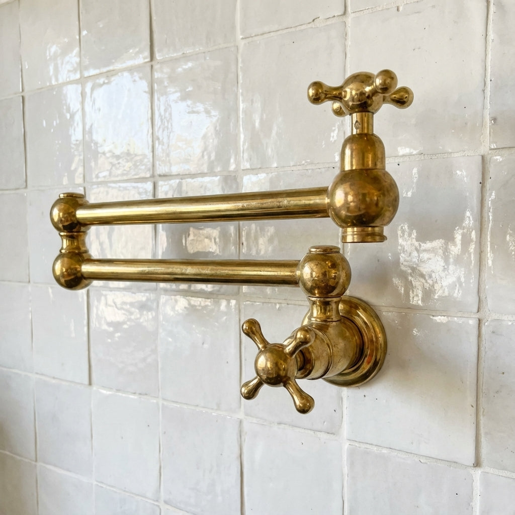 Unlacquered Brass Pot Filler – Wall Mounted Swing Arm Faucet - Zayian