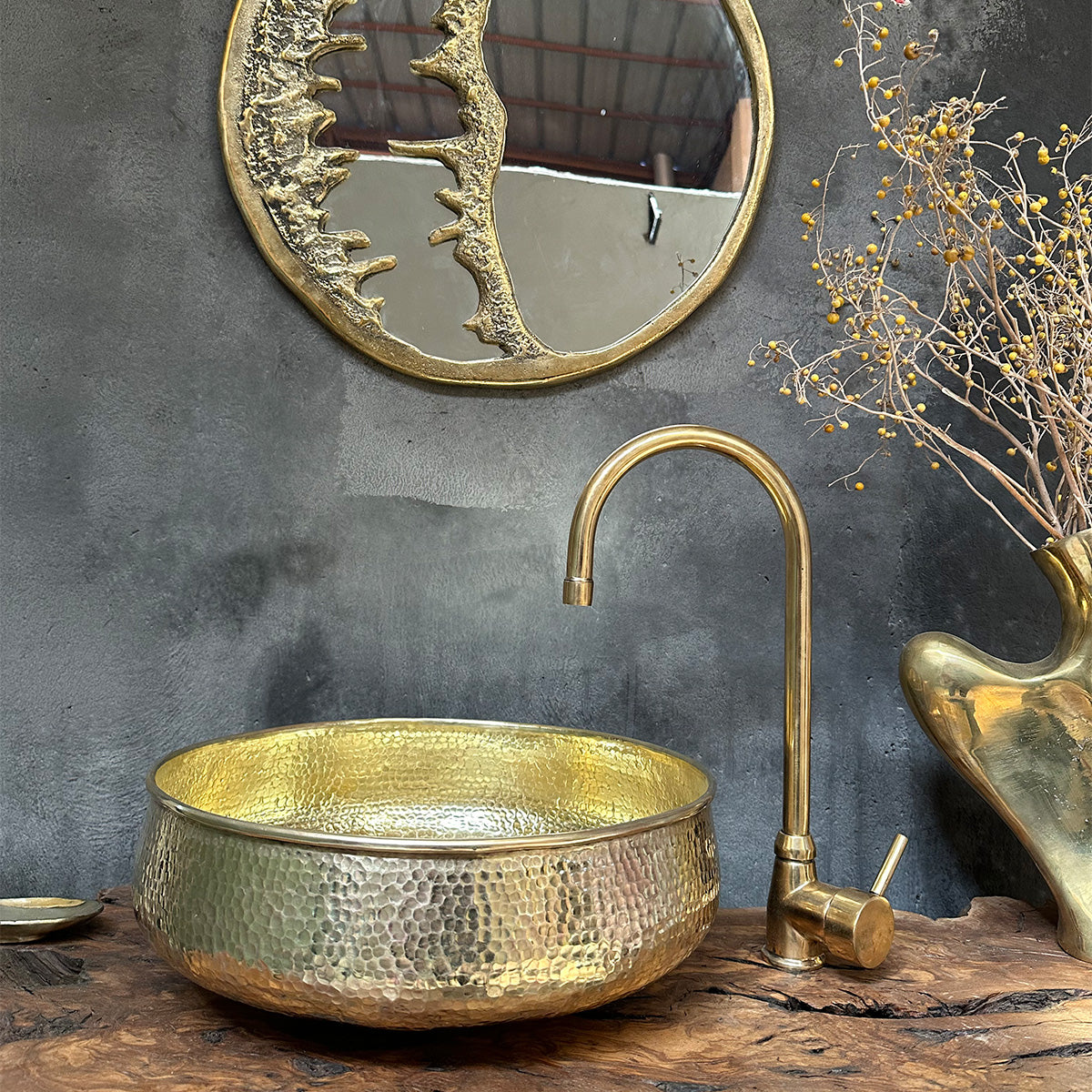 brass round bathroom sink