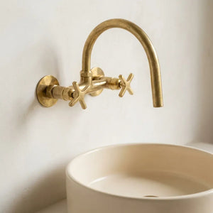 Vintage Unlacquered Brass Gooseneck Wall Faucet | Bathroom