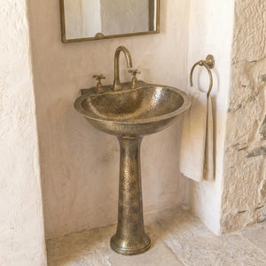 Handcrafted Hammered Brass Pedestal Sink - Vintage Unlacquered Bathroom BasinHandcrafted Hammered Brass Pedestal Sink -Vintage Bathroom Basin