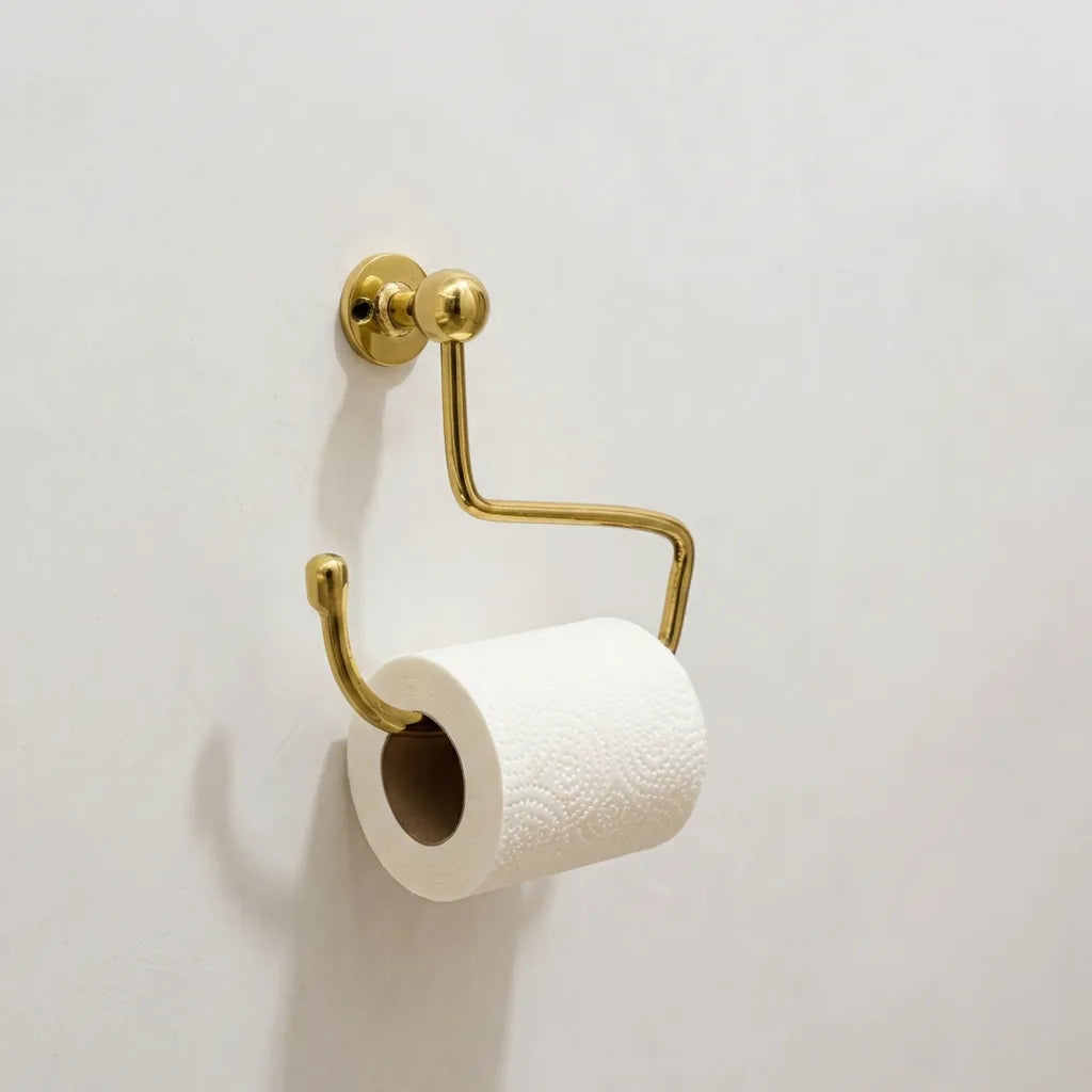 Wall mount curved brass toilet paper holder for bathroom