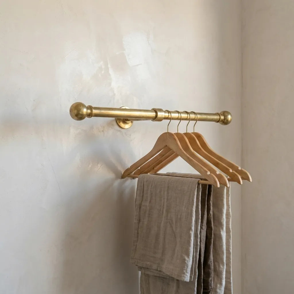 Unlacquered Brass Closet Rod - Wall Mounted Vintage Clothes RailUnlacquered Brass Closet Rod | Wall Mounted Vintage Clothes Rail