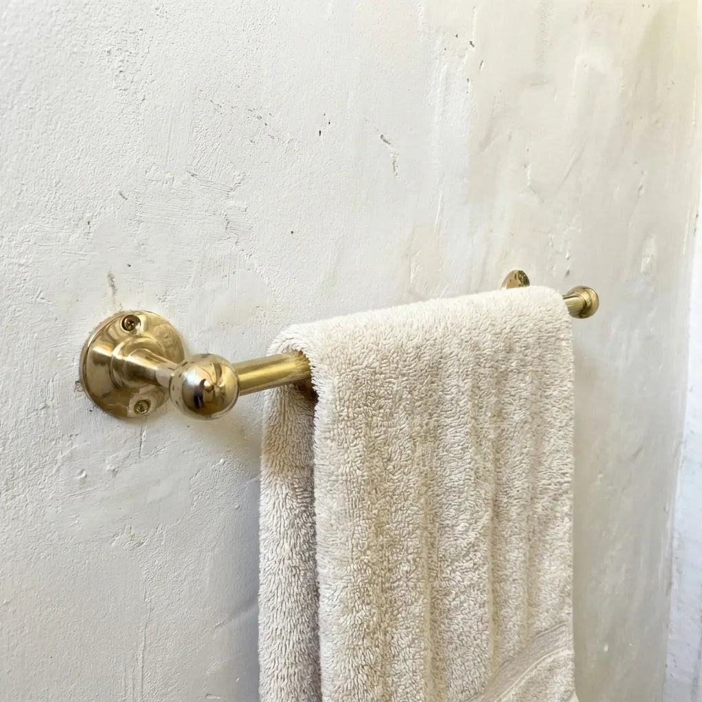 Wall mounted unlacquered brass towel bar handcrafted solid brass bathroom accessory