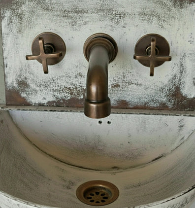 White Patina Copper Wall-Mounted Bathroom SinkWhite Patina Copper Wall-Mounted Bathroom Sink